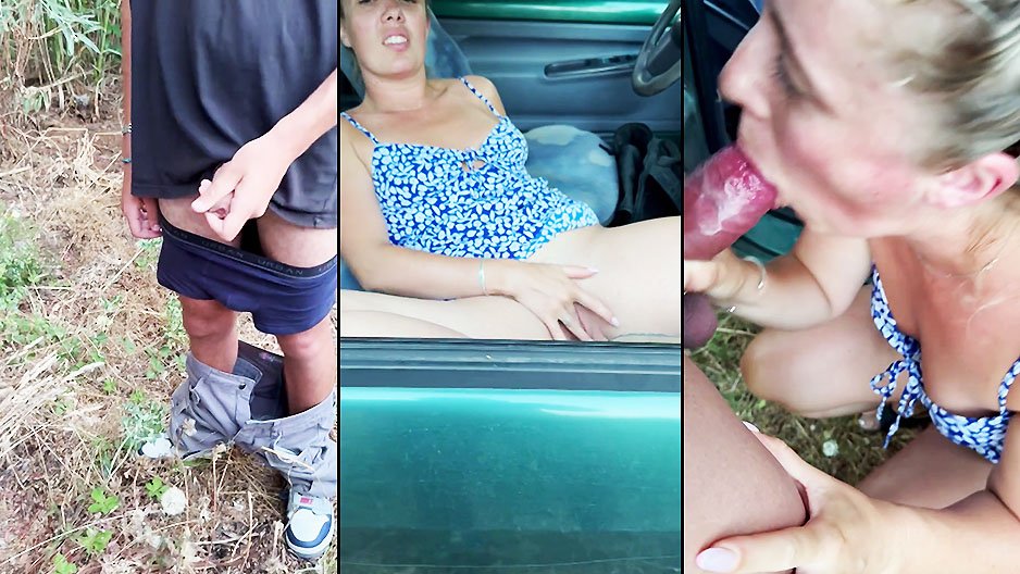 Elle se caresse en voiture et suce la queue d’un inconnu en...